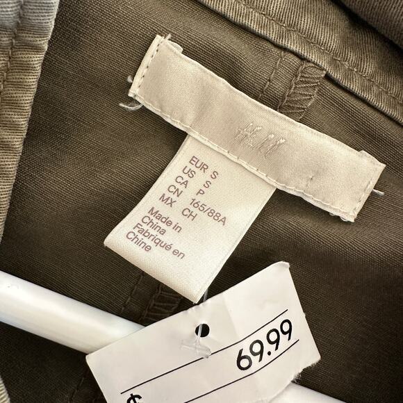 H&M | Womens Army Green Cotton Twill Bird Flower Bee Patch Bomber Jacket Small - Picture 6 of 15